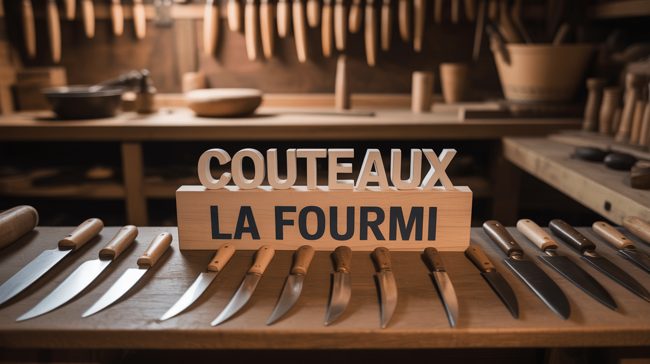 Couteau La Fourmi : guide complet de la coutellerie française depuis 1899 Couteaux artisanaux français sur planche en bois
