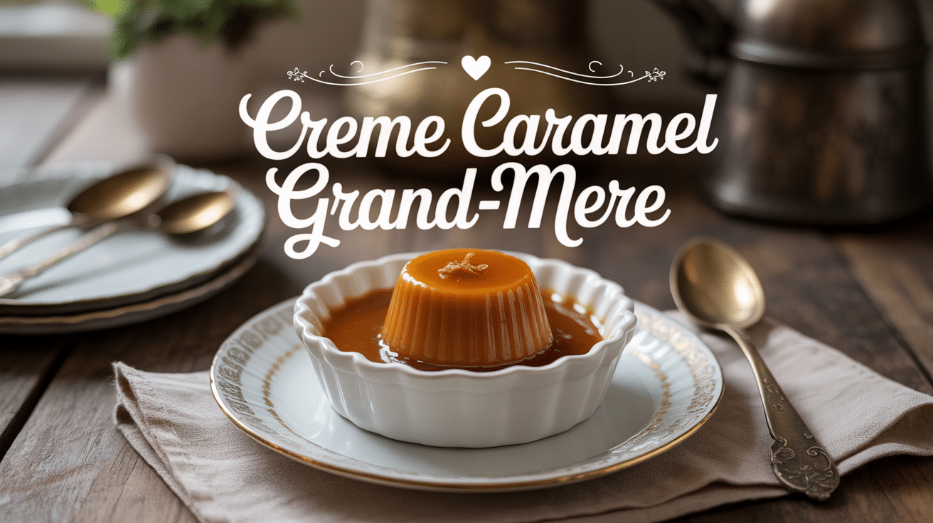 Recette crème caramel grand-mère : le secret d'un dessert authentique Crème caramel dorée avec ustensiles vintage