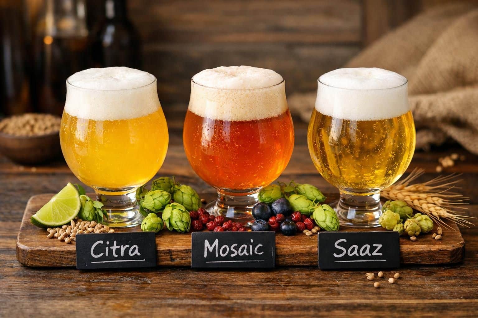 Houblons : Citra, Mosaic, Saaz... Quelles différences pour votre palais ? (Montre que vous maîtrisez vos ingrédients). découvrez les différences entre les houblons citra, mosaic et saaz pour sublimer votre palais et maîtriser parfaitement vos ingrédients en brassage.