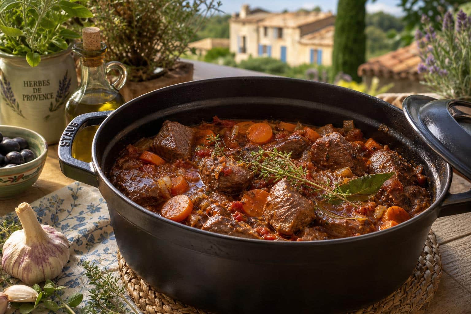 Daube provencale: cuisson lente d'ete découvrez la recette traditionnelle de la daube provençale, un mijoté d'été aux saveurs méditerranéennes, cuite lentement pour un goût authentique et fondant.