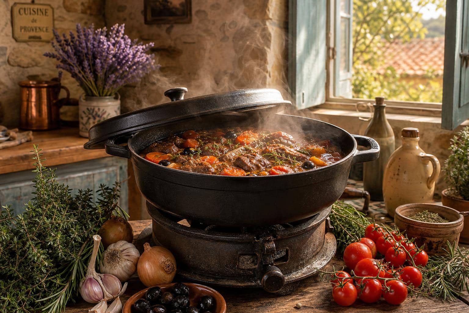 Daube provencale: cuisson lente d'ete découvrez la recette traditionnelle de la daube provençale, un plat mijoté lentement aux saveurs estivales pour un goût authentique et réconfortant.