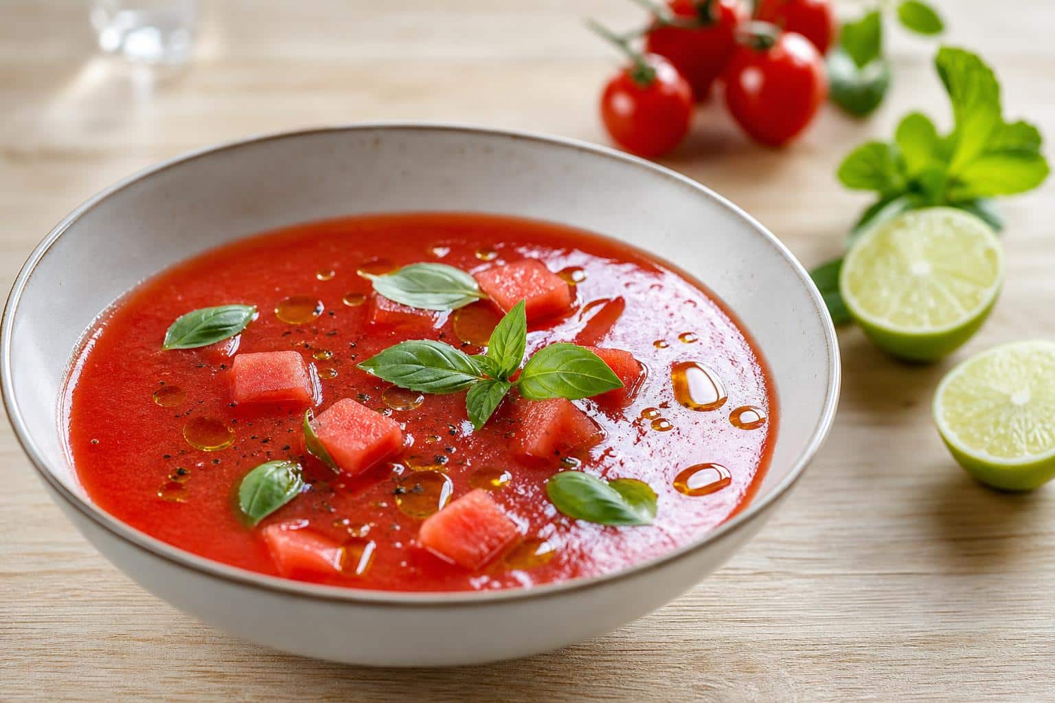 Gazpacho de pasteque: variante moderne découvrez une recette moderne et rafraîchissante de gazpacho à la pastèque, parfaite pour les journées chaudes d'été.