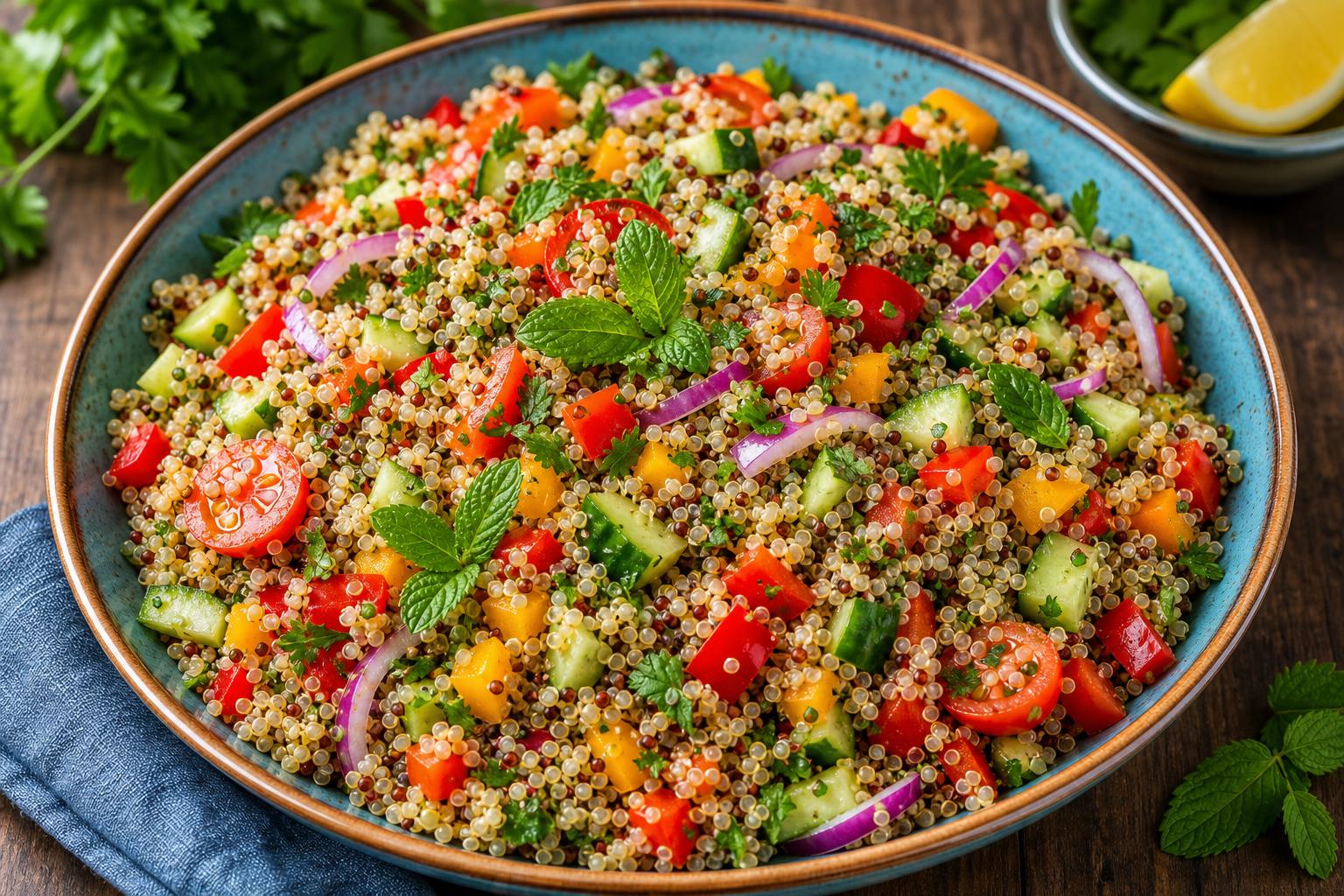 Salade de quinoa: dejeuner sain ete découvrez une recette fraîche et nutritive de salade de quinoa, idéale pour un déjeuner sain et léger en été. facile à préparer et pleine de saveurs estivales.
